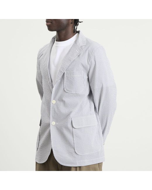 Beams Plus Blue 3 Button Coolmax Seersucker Blazer for men