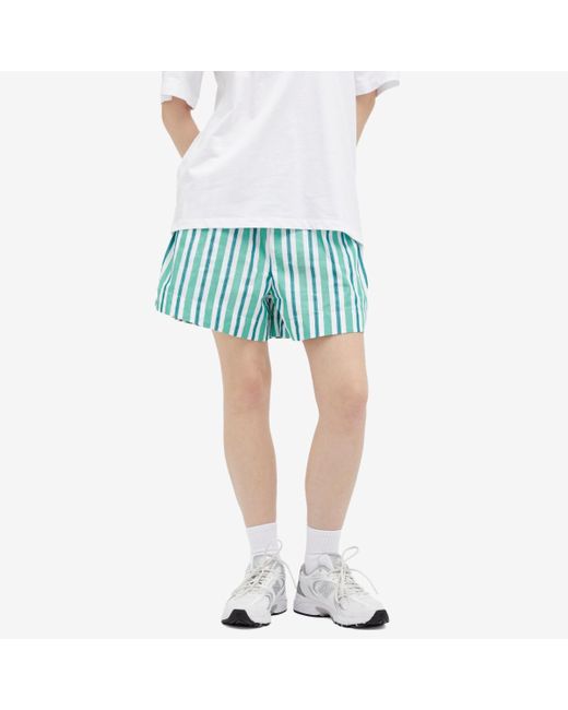 Ganni Blue Stripe Cotton Elasticated Shorts