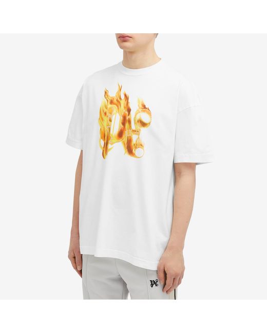 Palm Angels White Burning Pa Monogram T-Shirt for men
