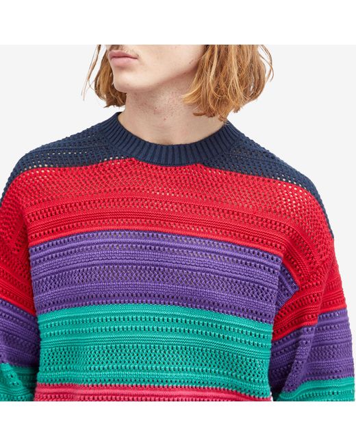 Beams Plus Multicolor Multi Mesh Stripe Crew Jumper for men