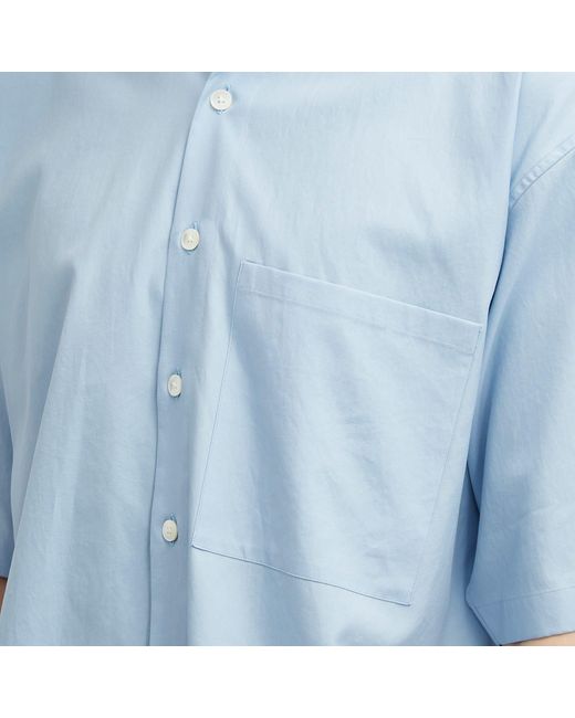 Auralee Blue Washed Finx Short Sleeve Shirt for men