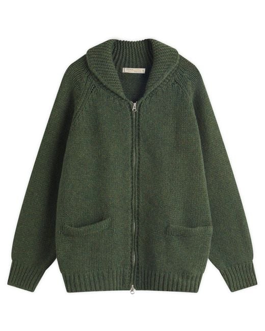 FRIZMWORKS Green Cowichan Zip Up Cardigan for men