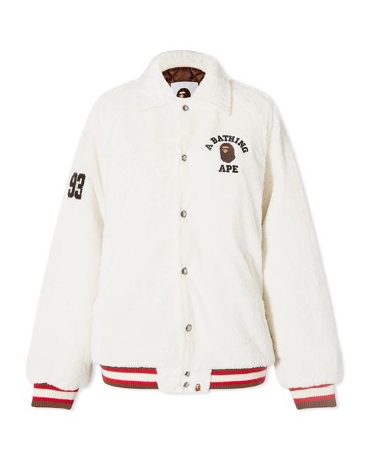 A Bathing Ape White College Boa Varsity Jacket
