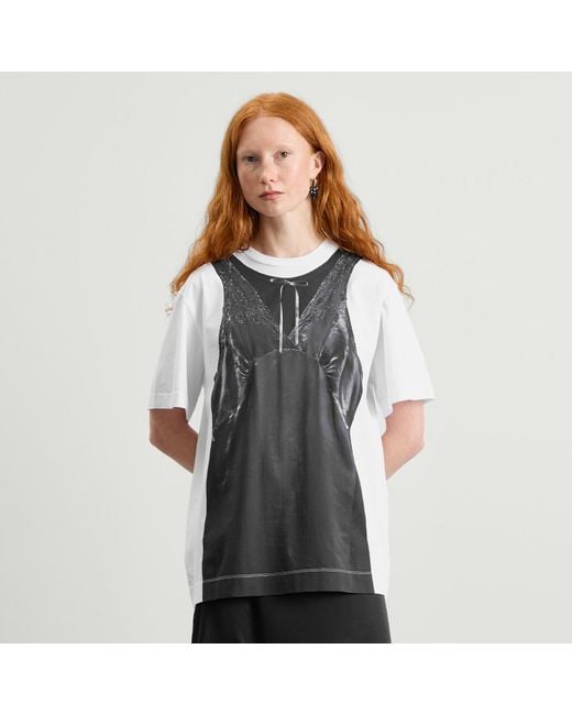 Simone Rocha Black Patchwork Satin Trompe L'Oeil Print T-Shirt