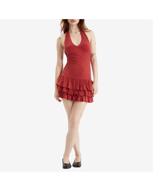 Peachy Den Red Kylie Halter Mini Dress