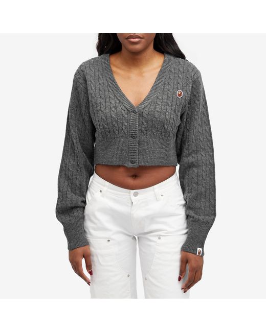 A Bathing Ape Gray Cable Cropped Knit Cardigan