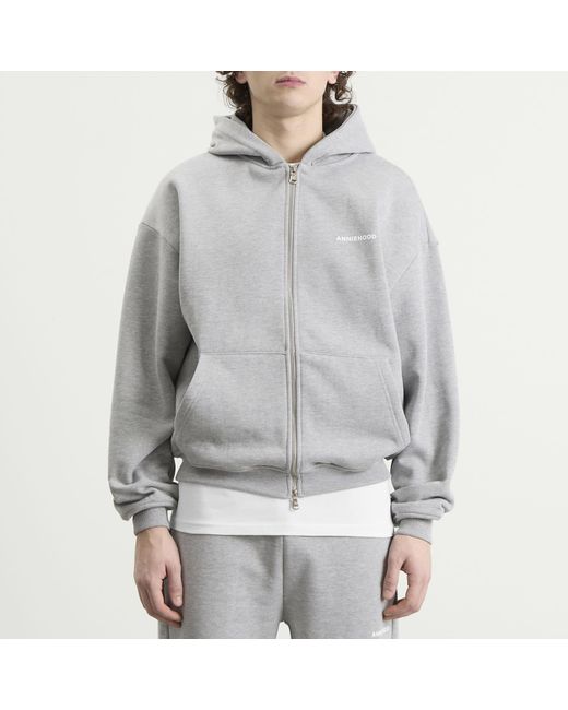 Annie Hood Gray Mini Logo Zip Hoodie for men