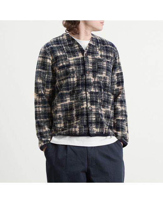 Universal Works Black Patch Check Fleece Cardigan for men