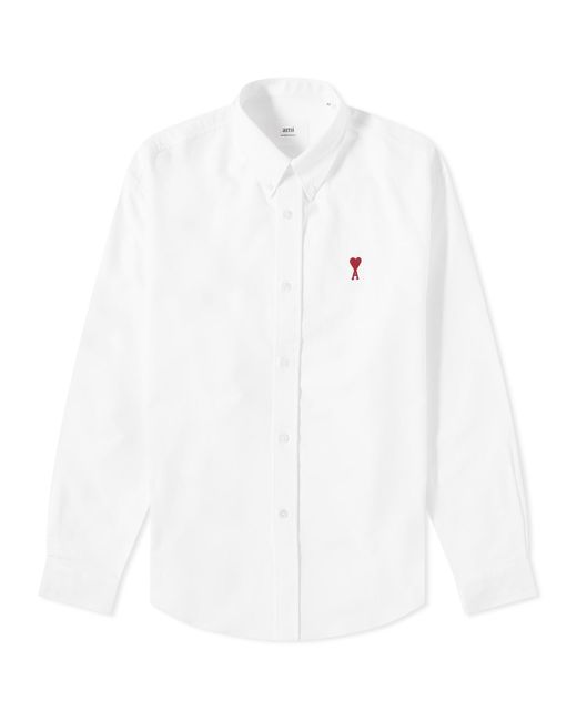 AMI White Button Down Logo Oxford Shirt for men