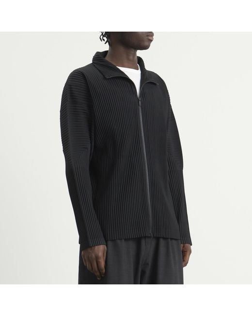 Homme Plissé Issey Miyake Black Pleat Zip Up Cardigan for men
