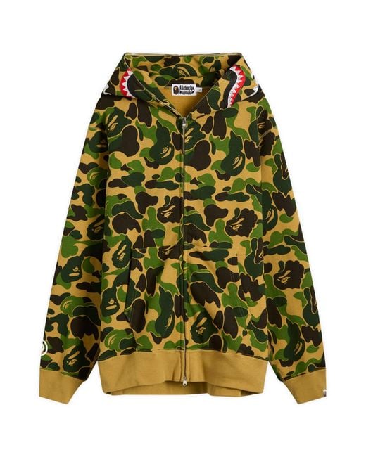 A Bathing Ape Green Abc Camo Crystal Stone Shark Full Zip Hoodie for men