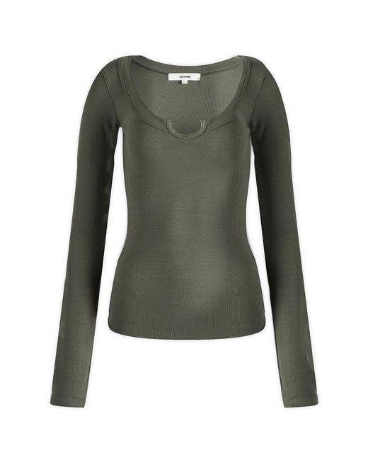 Joah Brown Green Henley Long Sleeve Top