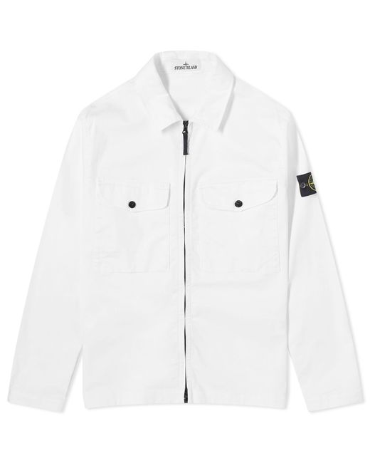 Stone Island White Stretch Cotton Double Pocket Shirt Jacket for men