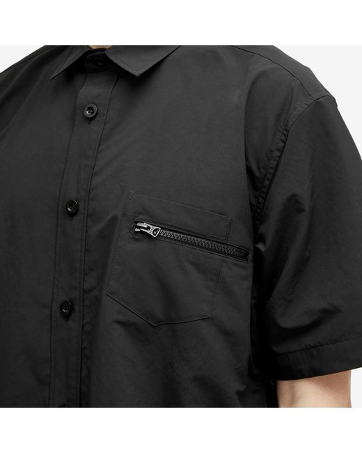 Sacai Black Matte Taffeta Zip Short Sleeve Shirt for men