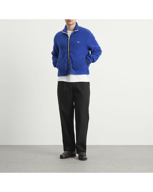 Drake's Blue Boucle Wool Zip Fleece Jacket for men