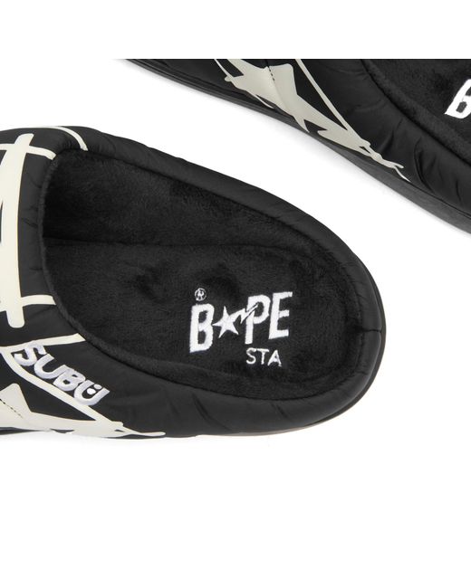 A Bathing Ape Black X Subu Puffer Sandals for men