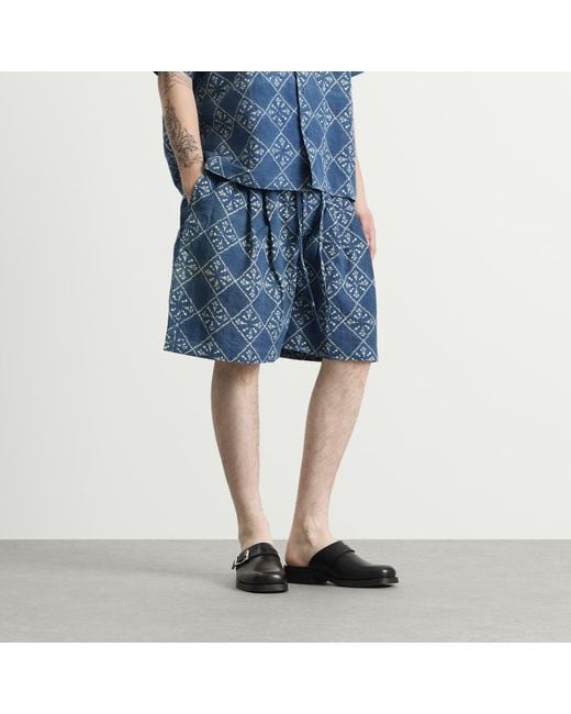 STORY mfg. Blue Hand Block Printed Bridge Shorts for men