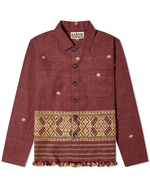 Kartik Research Red Assamese Weave Jacket Raja for men