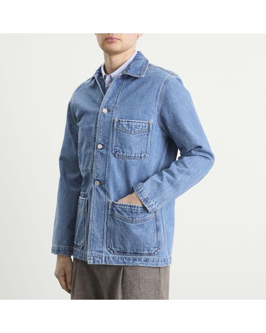 Drake's Blue Selvedge Denim Chore Jacket for men