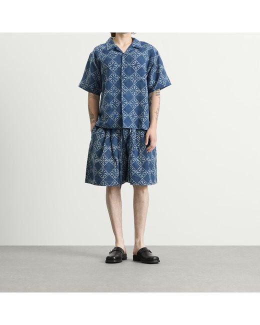 STORY mfg. Blue Hand Block Printed Bridge Shorts for men
