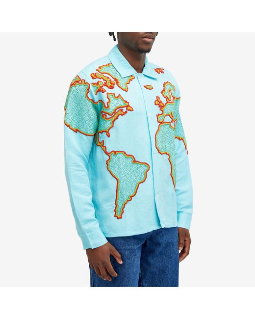 Sky High Farm Blue World Embroidered Shirt for men