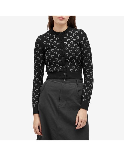 MARINE SERRE Black Moon Rhinestoned Knit Fitted Cardigan