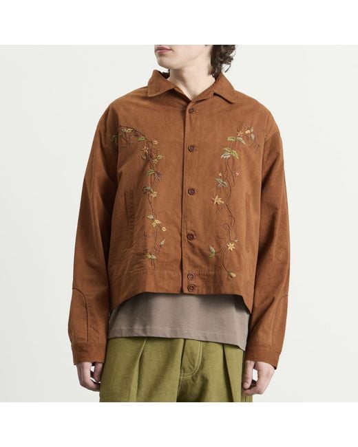 STORY mfg. Brown Hand Embroidered Wander Jacket for men