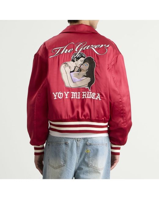 Second/Layer Red Second Layer Aces Satin Club Souvenir Jacket for men