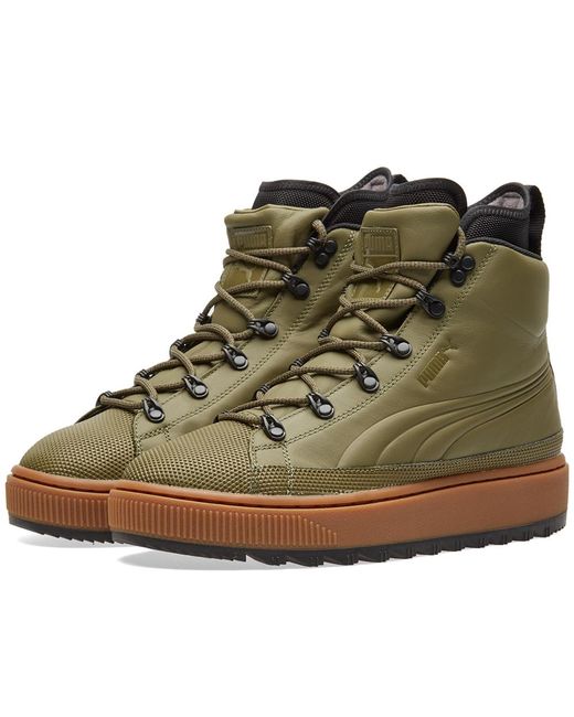 PUMA Green The Ren Leather Sneaker Boots for men
