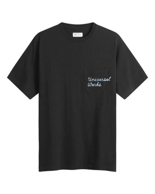Universal Works Black Script Logo Pocket T-Shirt for men