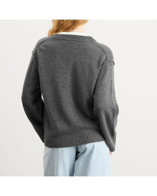 Ganni Gray Core Future Wool Mix V-Neck Jumper