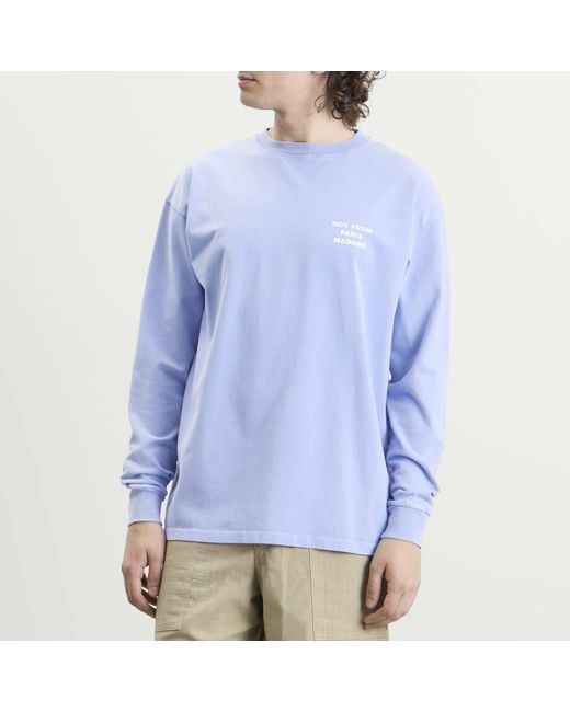 Drole de Monsieur Blue Washed Long Sleeve Slogan T-Shirt for men