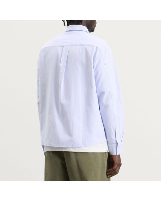 BOUND Blue Half Button Script Oxford Shirt for men