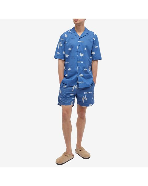 Sunspel Blue Today's Forecast Short Sleeve Shirt for men
