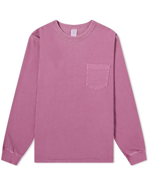 Velva Sheen Purple Long Sleeve Pigment Dyed Pocket T-Shirt for men