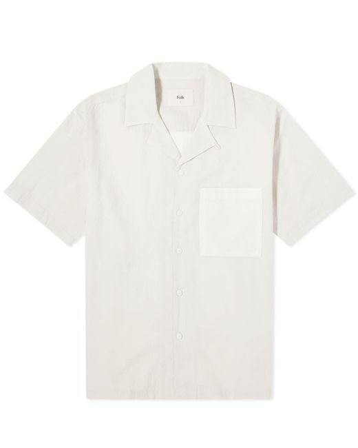 Folk White Short Sleeve Soft Collar Shirt for men