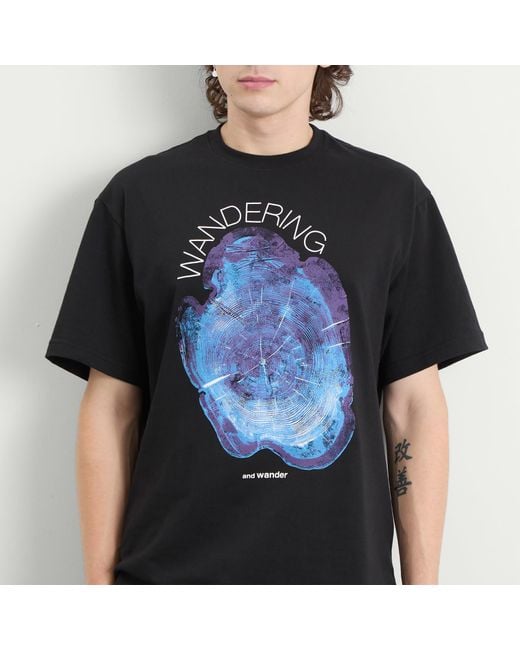 And Wander Black Wandering Printed T-Shirt for men