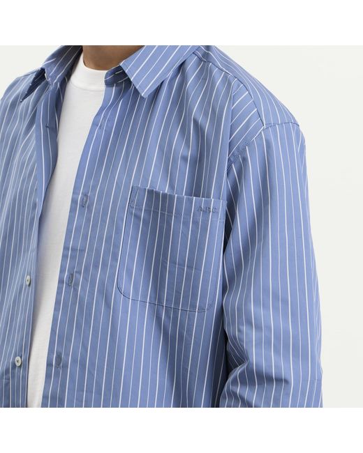 A.P.C. Blue Loose-Fit Striped Shirt for men