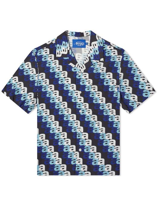 AWAKE NY Blue A Print Camp Collar Shirt for men