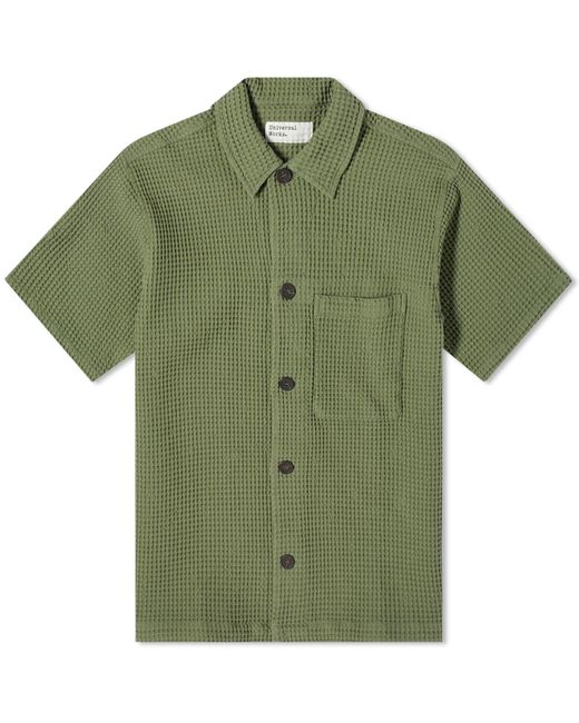 Universal Works Green Pike Waffle Short Sleeve Shirt for men