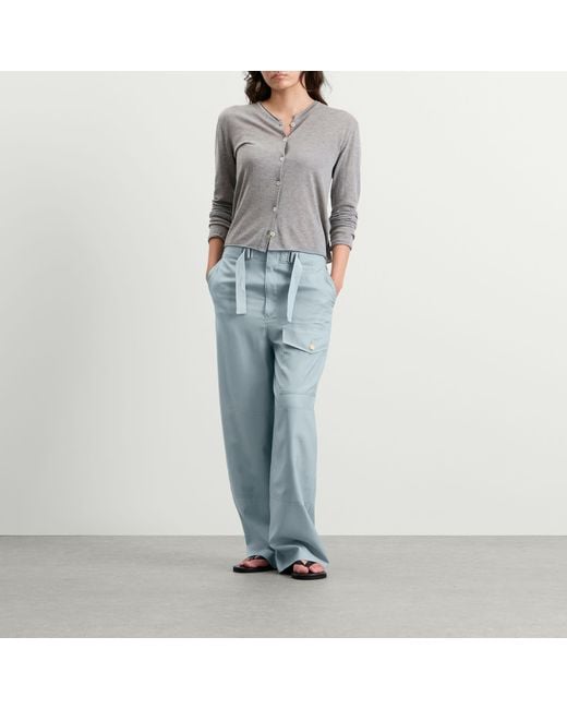 Auralee Blue Wool Herringbone Cargo Pants