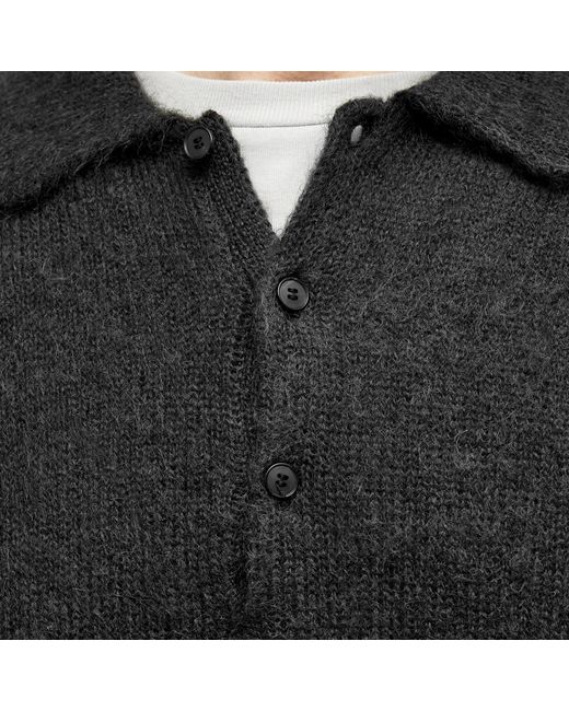 Auralee Black Mohair Knit Polo Shirt for men