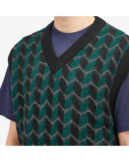 POLAR SKATE Green Zig Zag Knit Vest for men