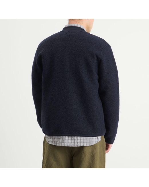 Universal Works Blue Wool Fleece Zip Bomber for men