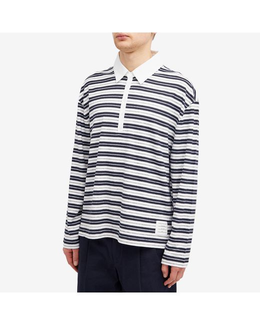 Thom Browne Blue Striped Rugby Fit Polo Shirt for men