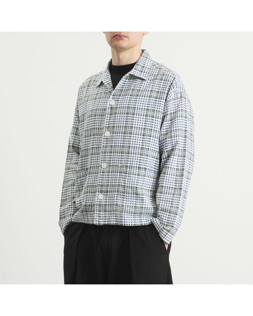 YMC Gray Cotton Check Pj Overshirt for men