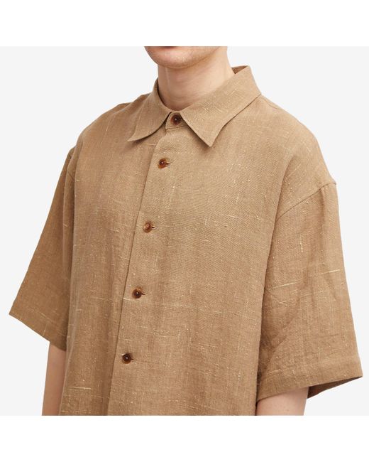 Auralee Natural Linen Silk Short Sleeve Shirt for men