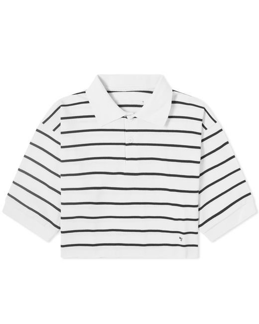 HOMMEGIRLS Metallic Cropped Ss Stripe Pique Polo Shirt
