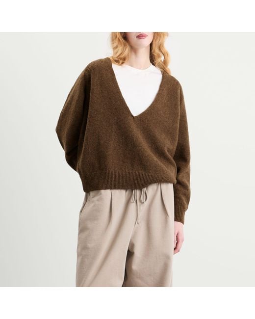 Baserange Soar V Neck Merino Wool Jumper in Brown | Lyst