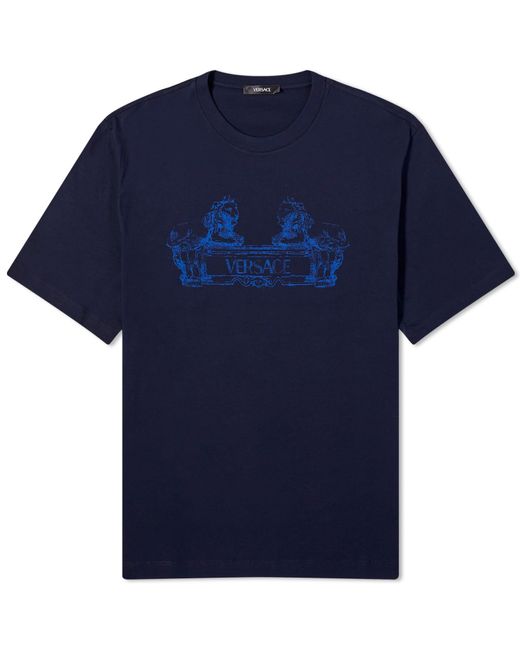 Versace Blue Cartouche Print T-Shirt for men
